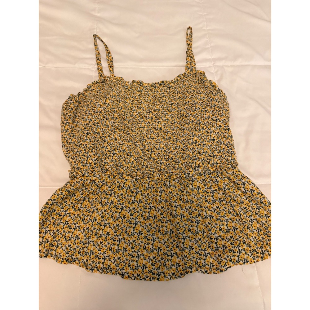 Old Navy Womens XL Smocked Peplum Cami Top Yellow Floral Ditsy Print Sleeveless
